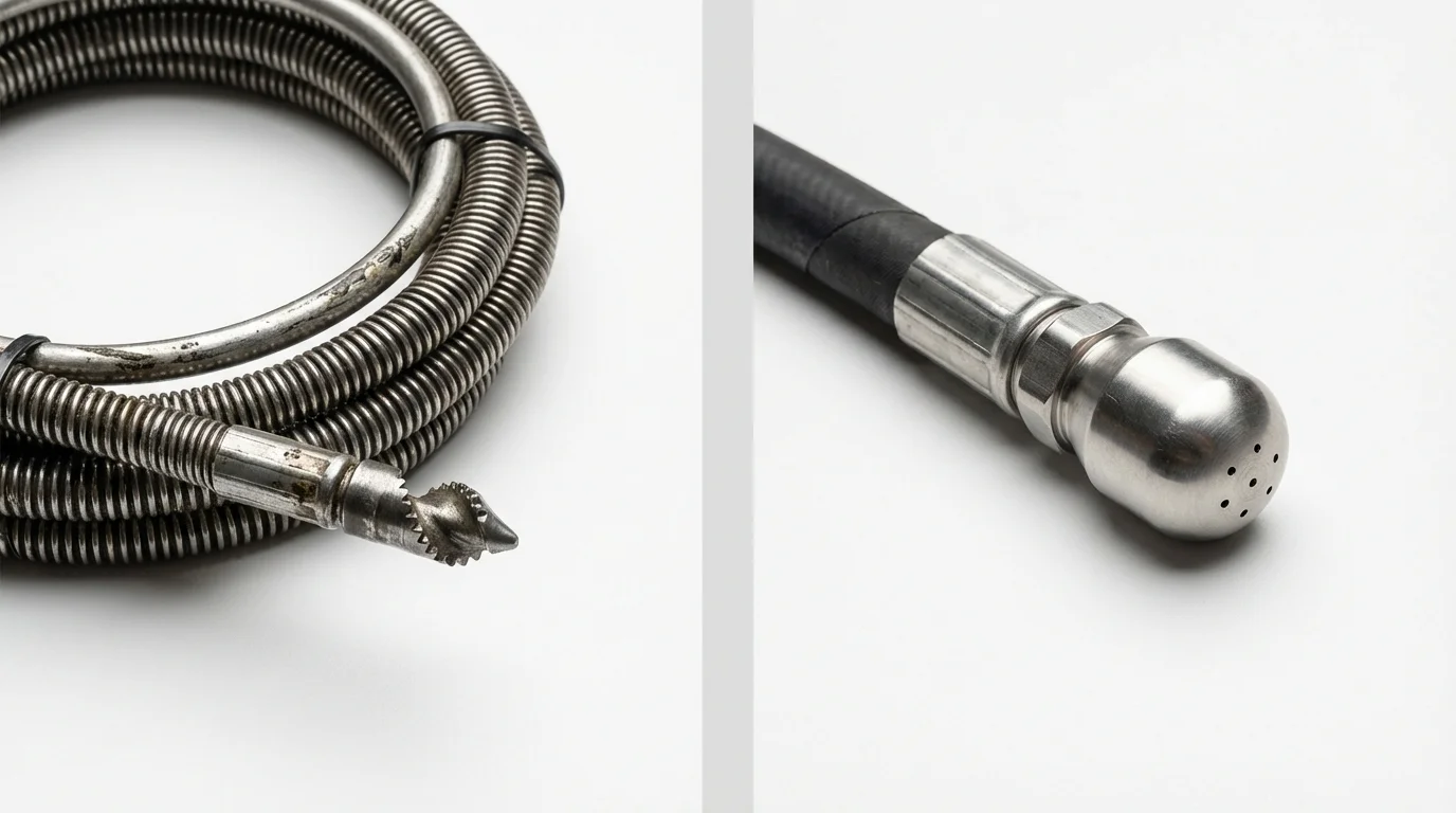 Drain snake cable and hydro jetting nozzle used for drain cleaning in Chatsworth, IL
