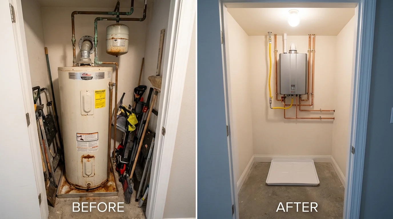 Tank water heater versus wall-mounted tankless unit comparison for Chatsworth, IL homeowners